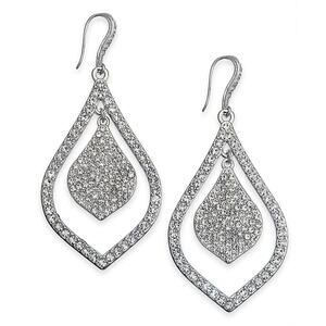INC Silver-Tone Crystal Pavé Double Teardrop Drop Earrings NEW